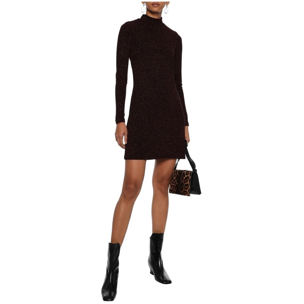 Rebecca Minkoff Phoebe High-Neck Metallic Long Sleeves Bodycon Dress